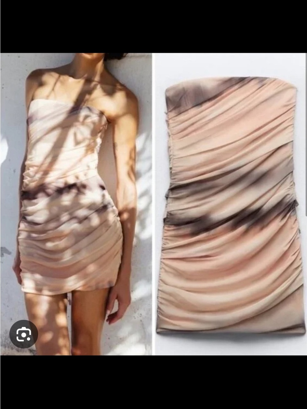Zara Strapless Ruched Mini Dress in Blush and Charcoal Wash M